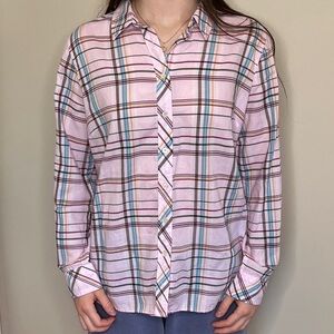 Talbots Pink Plaid Button Down Shirt